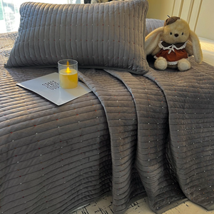 Set di biancheria da letto in pile caldo invernale, trapuntato, leggero, grigio bluastro, copriletto a 3 pezzi con 2 federe - Product Image 5