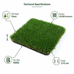 Césped Artificial de Alta Densidad de 15 mm, Rollo de Césped Sintético de PE+PP para Jardín, Patio Trasero, Área de Juegos, Paisajismo al Aire Libre - Product Image 2