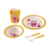 Ensemble de vaisselle en fibre de bambou écologique réutilisable, certifié CE, imprimé sur mesure, assiettes, bols, tasses et cuillères-fourchettes incassables – Vente en gros