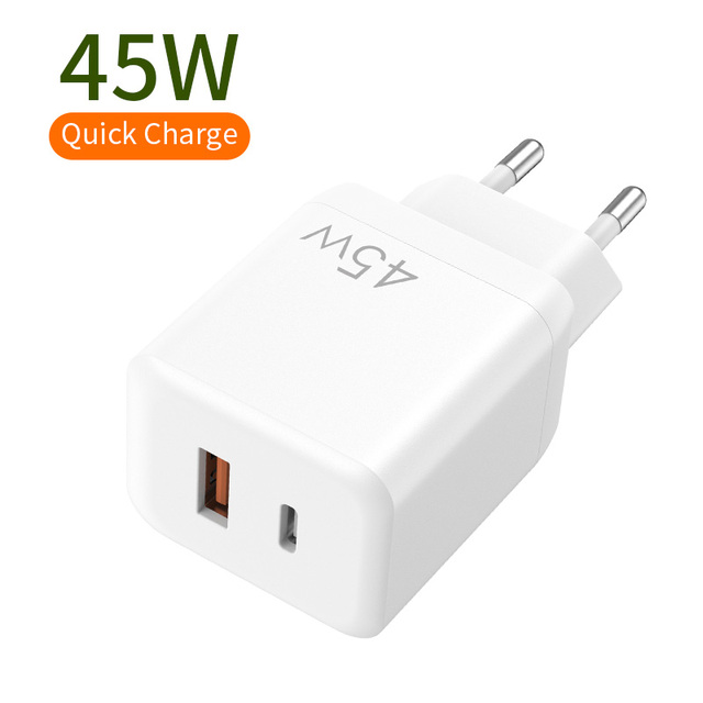 45W GaN Charger USB C+A Dual Port PD Fast Charger EU Plug  Wall Charger Adapter for Laptop Phone Samsung Galaxy iPhone iPad