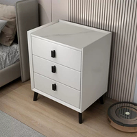 Meja Nakas Modern Mewah Kayu Solid Marmer 2/3 Laci Penyimpanan Kulit Desain Kamar Tidur