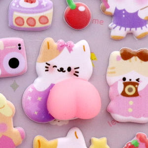 3D Kawaii 귀여운 부드러운 바닥 짜기 및 웃음 구호 스티커 어린이 만화 동물 곰 토끼 새 팬더 개 엽서 - Product Image 3