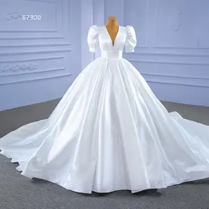 Jancember RSM67300 gaun pengantin mewah, gaun pengantin panjang kerah V elegan