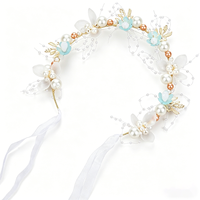 Couronne de fleurs et de perles pour cheveux, ruban réglable pour enfants, filles, demoiselles d'honneur, première communion, anniversaire, accessoires pour cheveux photo