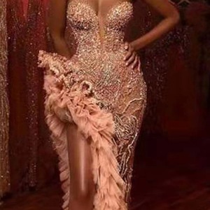 Vestido de Noche con Escote Corazón, Lentejuelas, Diseño Asimétrico Hecho a Mano, Cintura Natural, Vestido Largo - Product Image 3