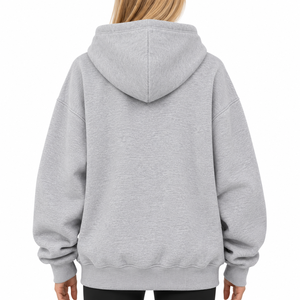Sweat à capuche oversize pour femme 100 % coton molletonné gris uni longueur standard avec poche avant respirant tricoté pour l'automne - Product Image 4