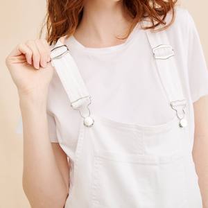 Custom Pregnant Women's Summer Casual White <strong>Denim</strong> <strong>Shorts</strong> Oversized Solid Pattern <strong>Dungaree</strong> Overall <strong>Shorts</strong> with Pockets - Product Image 4