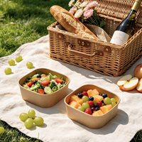 Groothandel Microgolfbestendige Wegwerp Zwarte Bedrukte Ronde Kraft Papieren Salade Lunchbox Met Deksel