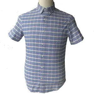 Рубашка мужская приталенная в клетку, хлопок/спандекс, Повседневная блуза из ткани Оксфорд, на пуговицах, дизайнерская блуза в клетку, большие размеры