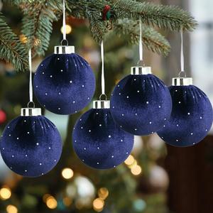 New Handmade Circle Solid Color High-end Velvet Christmas Bauble Ornaments <b>Gift</b> Box <b>Festive</b> Hanging Decorations - Product Image 2