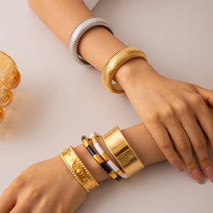 Fashion Bangle Wide Single Layer <b>Snake</b> <b>Chain</b> Gold <b>Silver</b> Stainless Steel Women's Jewelry Gift - Product Image 3
