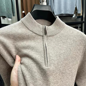 OEM <span class=keywords><strong>cuello</strong></span> <span class=keywords><strong>alto</strong></span> media cremallera lana Cable tejido suéter para hombres logotipo personalizado Cachemira cremallera pulóver primavera polar - Product Image 2