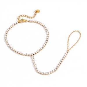 Pulsera de Cristal para Mujer, Chapada en Oro de 18K, Acero Inoxidable, Cadena con Circonitas Blancas, Uso Diario - Product Image 5
