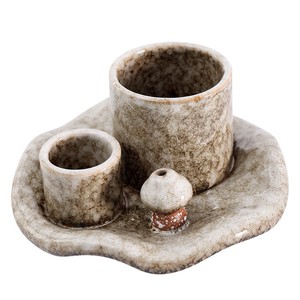 Bougeoir en céramique fait main en forme de tasse, décoration d'ambiance créative, champignon, bois sacré péruvien, sauge - Product Image 1