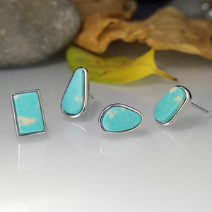 Boucles d'oreilles géométriques en turquoise, bijoux d'oreille vintage uniques et polyvalents en pierre pour un usage quotidien - Product Image 5