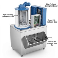 Machine à glace en flocons industrielle 1-30T par jour pour la conservation des fruits de mer et du poisson, avec évaporateur en acier inoxydable, refroidissement par air R404A
