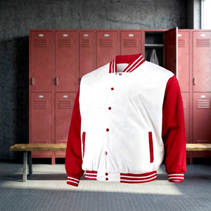 Conception blanchie de haute qualité Polyester manches de couleur rouge Logo personnalisé Baseball Letterman Satin-Long Varsity Jacket - Product Image 1