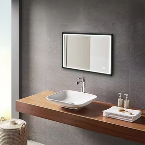 Cảm ứng hiện đại điều khiển mờ chức năng mờ màu đen đóng khung LED ánh sáng Vanity Gương hình chữ nhật hình dạng treo tường cho trang trí - Product Image 2
