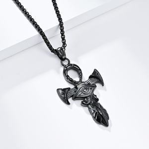 Collar con Colgante de Acero de Titanio Vintage con Símbolos del <span class=keywords><strong>Ojo</strong></span> de <span class=keywords><strong>Horus</strong></span> y Cruz Ankh del Antiguo Egipto - <span class=keywords><strong>Amuleto</strong></span> Cultural de Nicho - Product Image 4