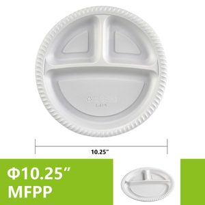 Récipient alimentaire biodégradable 10.25 "plaque PP remplie de minéraux jetables en plastique micro-ondable 3 compartiments emballage pour la fête - Product Image 6