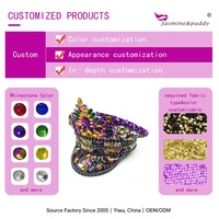 Casquette Unisexe de Festival Punk avec Strass et Paillettes, pour Soirée Disco, Burning Man, Mardi Gras, Casquette de Capitaine, Paillettes Scintillantes, EDM, Finition Soignée