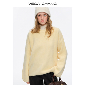 Maglione Invernale da <span class=keywords><strong>Donna</strong></span> VEGA CHANG in Morbida Lana di Coniglio, Colori <span class=keywords><strong>Lilla</strong></span> e Crema, Stile Casual e Caldo alla Moda - Product Image 3