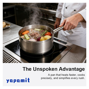 Casserole à sauce robuste et durable pour cuisine professionnelle, à parois hautes, avec poignée soudée et couvercle en acier inoxydable, pour la préparation de sauces et de pâtes - Product Image 3
