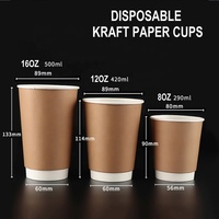 Gobelets à café en papier kraft biodégradable à double paroi, imprimés sur mesure, 8 oz/12 oz/16 oz, pour boissons chaudes, certifiés QS/ISO9001, avec couvercle