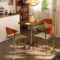 Table de restaurant de style vintage français pour la maison, petit appartement, balcon, acier inoxydable, plateau carré en bois artificiel, marque MJ