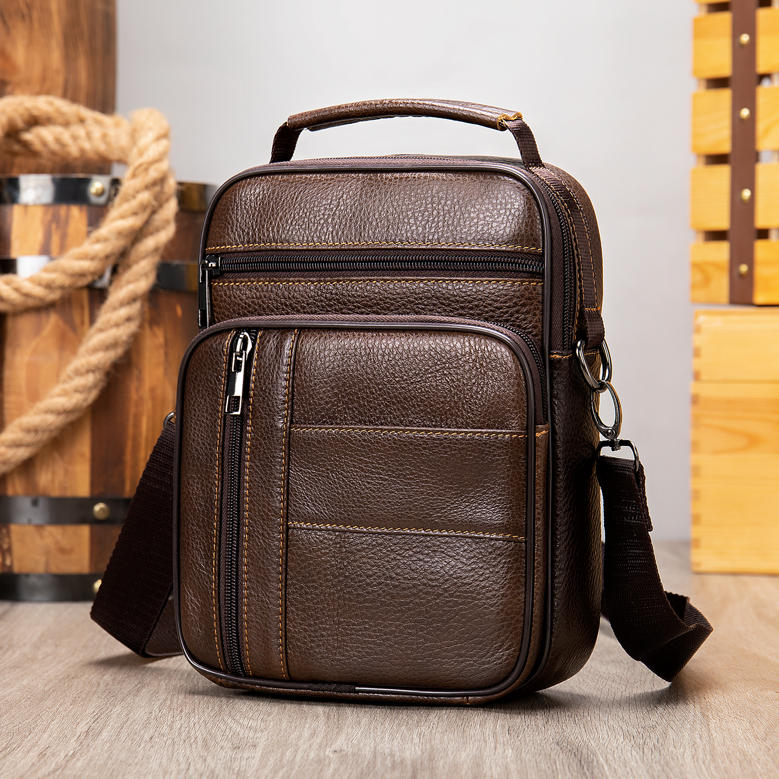 Leather Bag Fashionable Man Bag LEBSGE New Fashion Crazy Horse Pu