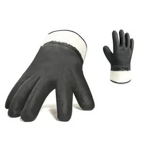 Gants de travail enduits de nitrile lisse bleu Spandy avec manchette de finition rugueuse entièrement doublée de coton imperméable pour des conditions de travail