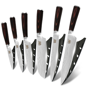 Xingye Classico 6pcs 7Cr17Mov Alto Tenore di Carbonio In Acciaio di Damasco Damasco Modello Professionale <span class=keywords><strong>Chef</strong></span> <span class=keywords><strong>Set</strong></span> di <span class=keywords><strong>Coltelli</strong></span> Con Fodero Coltello - Product Image 1