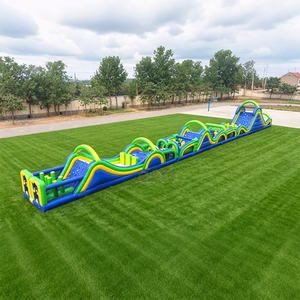 Parcours d'obstacles gonflable géant commercial avec mur d'escalade pour enfants et adultes, idéal pour événements et fêtes en extérieur, location de structure gonflable longue pour course. - Product Image 4