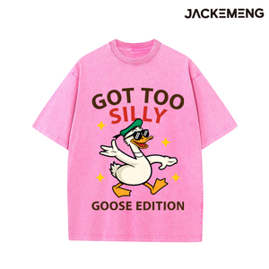 T-shirt en coton délavé oversize avec impression de citation à thème canard amusant et rétro 'Got Too Silly', style décontracté rétro, vente en gros depuis l'entrepôt des États-Unis - Product Image 5