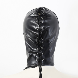 <span class=keywords><strong>Masque</strong></span> en cuir PU noir souple pour adultes, avec ouvertures pour les yeux et la bouche, pour jeux érotiques SM homme-femme, article de bondage et de punition - Product Image 4