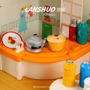 ชุดครัวจิ๋ว Lanshuo ขนาด 1:12 ทำจากพลาสติกเรซิ่น ของตกแต่งบ้านตุ๊กตา DIY อุปกรณ์เสริมบ้านจำลอง - Product Image 2