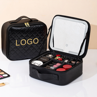 Trousse de Maquillage Portable Premium avec Fermeture Éclair, Miroir LED et Compartiment pour Pinceaux de Maquillage