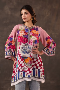 Blusa Túnica con Estampado Floral Artístico, Corte Holgado, Mangas Campana, Diseño Contemporáneo, Camisa Casual de Moda, Elegante para Uso Diario - Product Image 2
