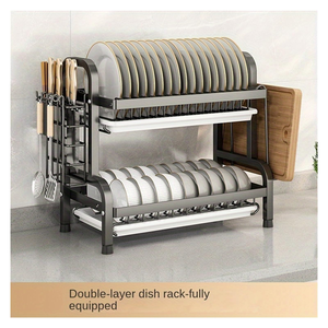 3 Tiers 3 Layer Over the Sink Kitchen Dry Racks Black <b>Dish</b> Dryer Drainer Drying Storage Rack With Tray for Kitchen Drain Rack - Product Image 3
