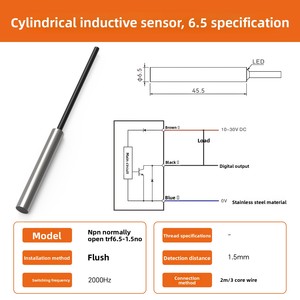 Akusense Cảm biến tiệm cận cảm ứng thép không gỉ hình trụ IP67 NPN 5V 6.5 Mô hình siêu nhỏ cảm biến vít TRF6.5-1.5NO - Product Image 6