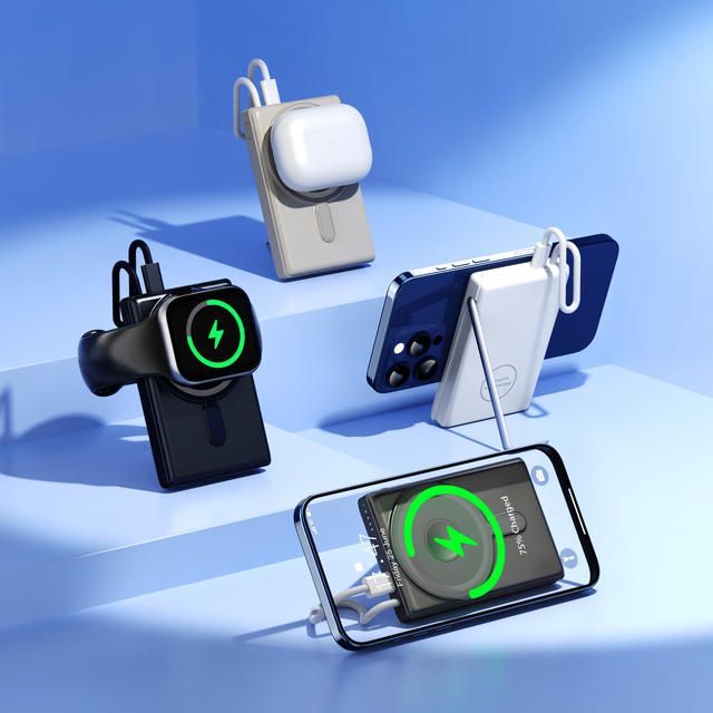 3 in 1 Wireless Magnetic Power Bank 10000mah with Build in Cable With USB C Cable Universal for All Phones and Watch