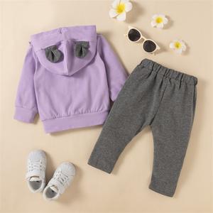Ropa Infantil para Bebés Niñas, Conjuntos Casuales de Pantalones de Algodón Morado con Sudadera con Capucha de Encaje de China - Product Image 2