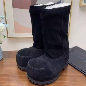 <span class=keywords><strong>Bottes</strong></span> de neige tendance à plateforme rehaussante, chaudes, en coton, avec design à bout large, longues, marron intégral pour femme - Product Image 5