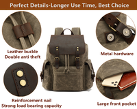 Sac à dos pour ordinateur portable 15 pouces en cuir véritable vintage Sac à dos de voyage en toile à la mode pour hommes et femmes Camping