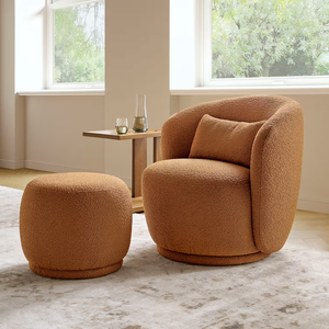 <span class=keywords><strong>Fauteuil</strong></span> d'appoint moderne en bouclette avec repose-pieds, <span class=keywords><strong>fauteuil</strong></span> rond rembourré avec pouf pour salon - Product Image 1