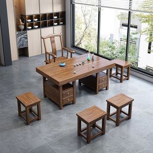 Ensemble table et chaises en bois massif, 4 pièces, durable, avec rangement, pour la maison, le bureau, et la pratique du thé Kung Fu chinois - Product Image 3