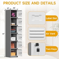 Casier en métal de 71 ''au design moderne avec clés Armoire de rangement de bureau en acier à 6 portes pour la salle de sport à domicile ou les employés (gris blanc)