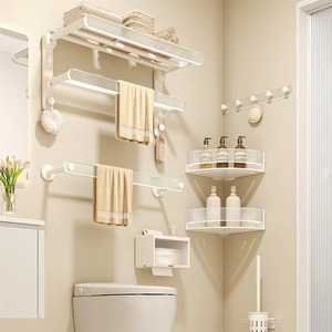 High Quality <strong>50cm</strong> 60cm Wall Mounted Bathroom Foldable Heavy Duty Rack White Towel Rack of Wall Storage <strong>Shelves</strong> - Product Image 1