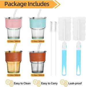 Offre Spéciale – Tasses à café en verre de 400 ml pour café glacé et lait, avec paille et couvercle, modèle Bamboo Festival - Product Image 6