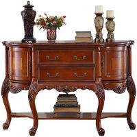 Table console baroque antique couloir avec 2 portes 2 tiroirs et 1 étagère design sculpté marron pour le salon